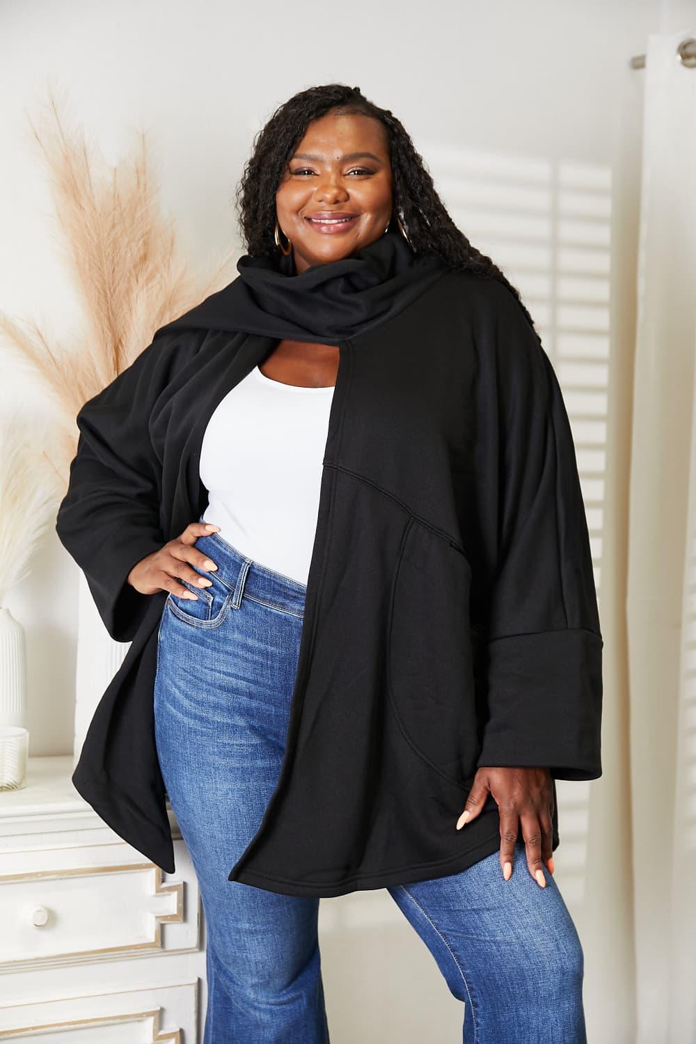 HEYSON Full Size Open Front Cardigan with Scarf Design - Clothes For Her Online Store
