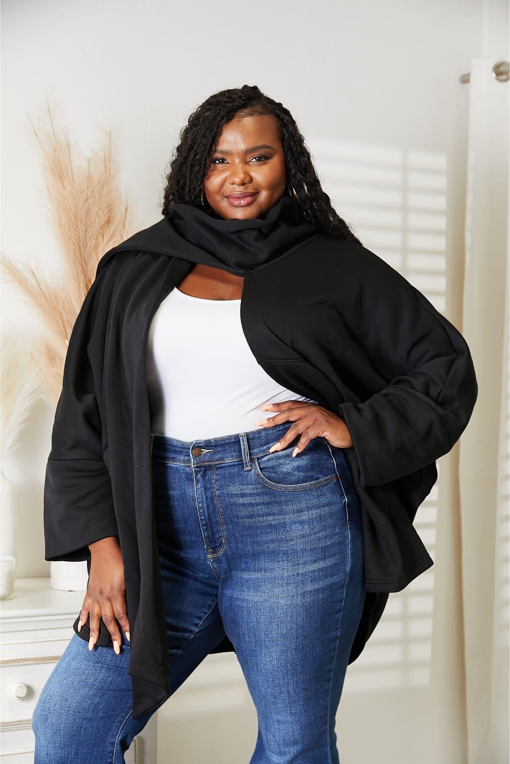 HEYSON Full Size Open Front Cardigan with Scarf Design - Clothes For Her Online Store