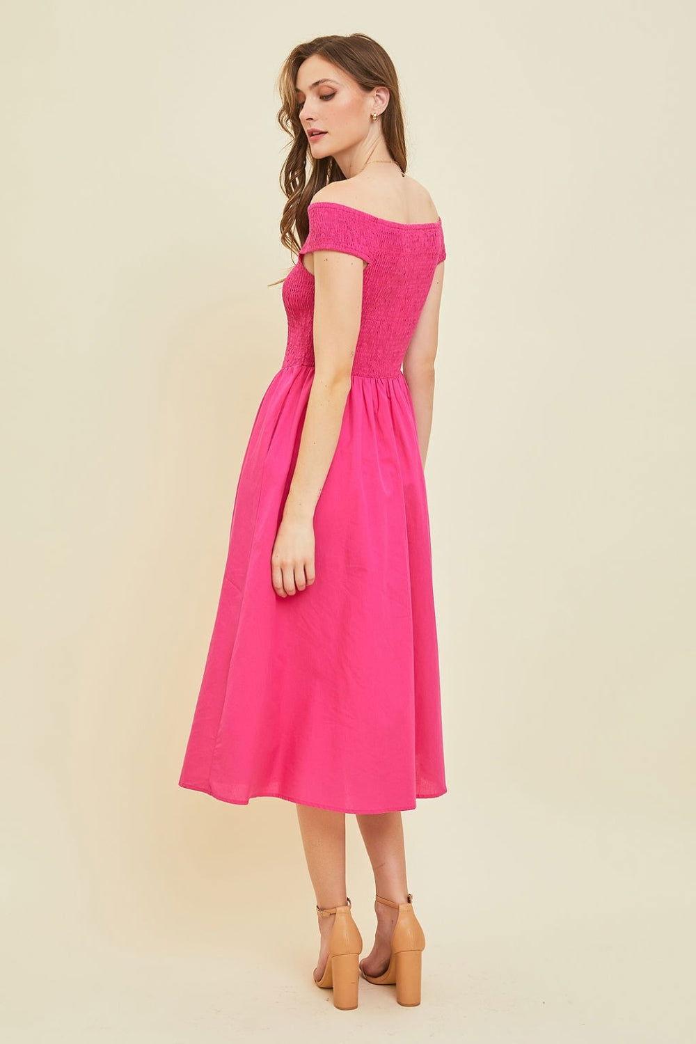 HEYSON Off-Shoulder Smocked Midi Dress - Clothes For Her Online Store