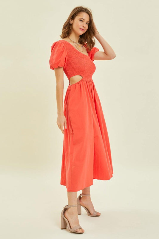 HEYSON Smocked Cutout Midi Dress - Clothes For Her Online Store