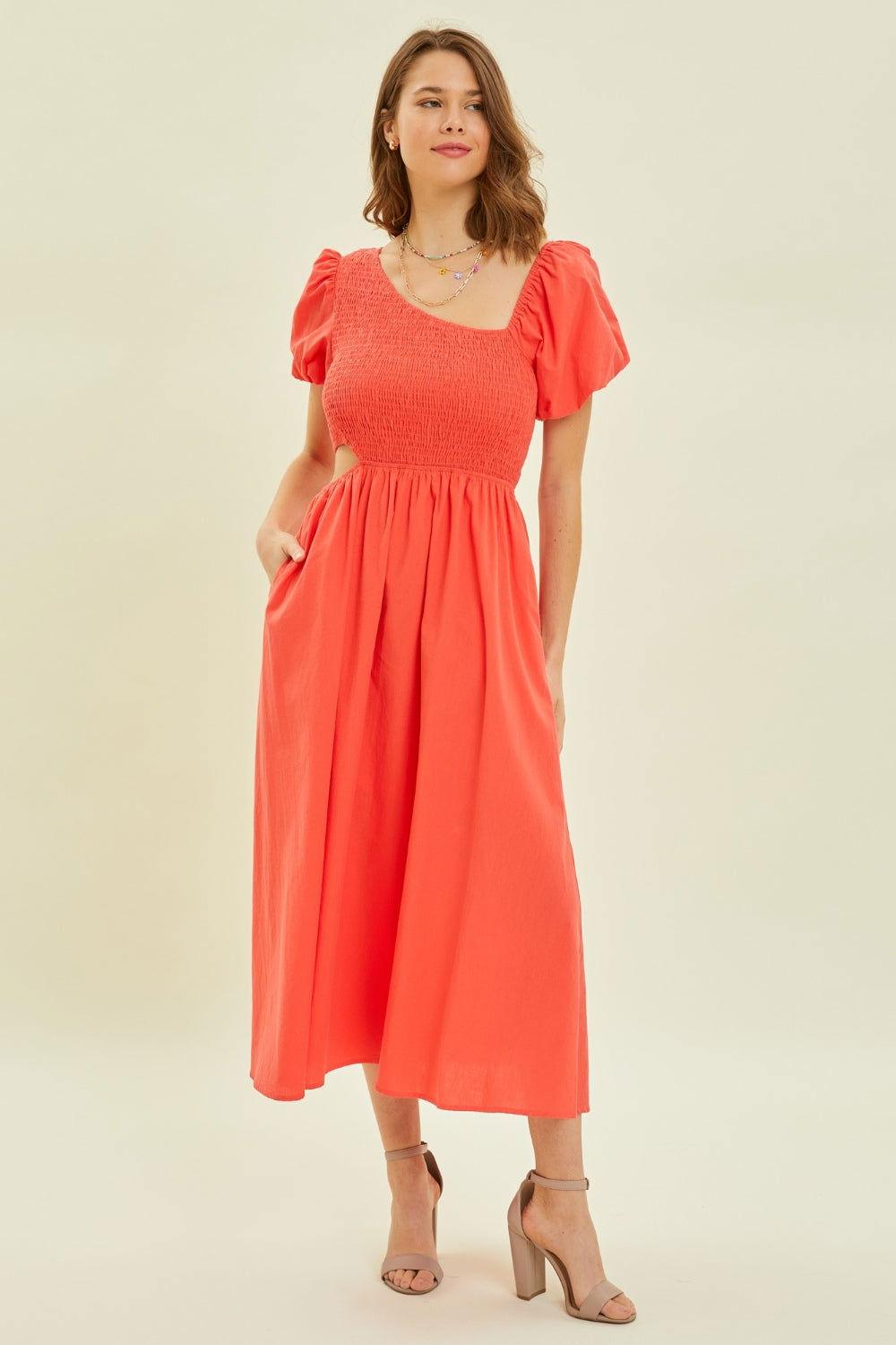 HEYSON Smocked Cutout Midi Dress - Clothes For Her Online Store