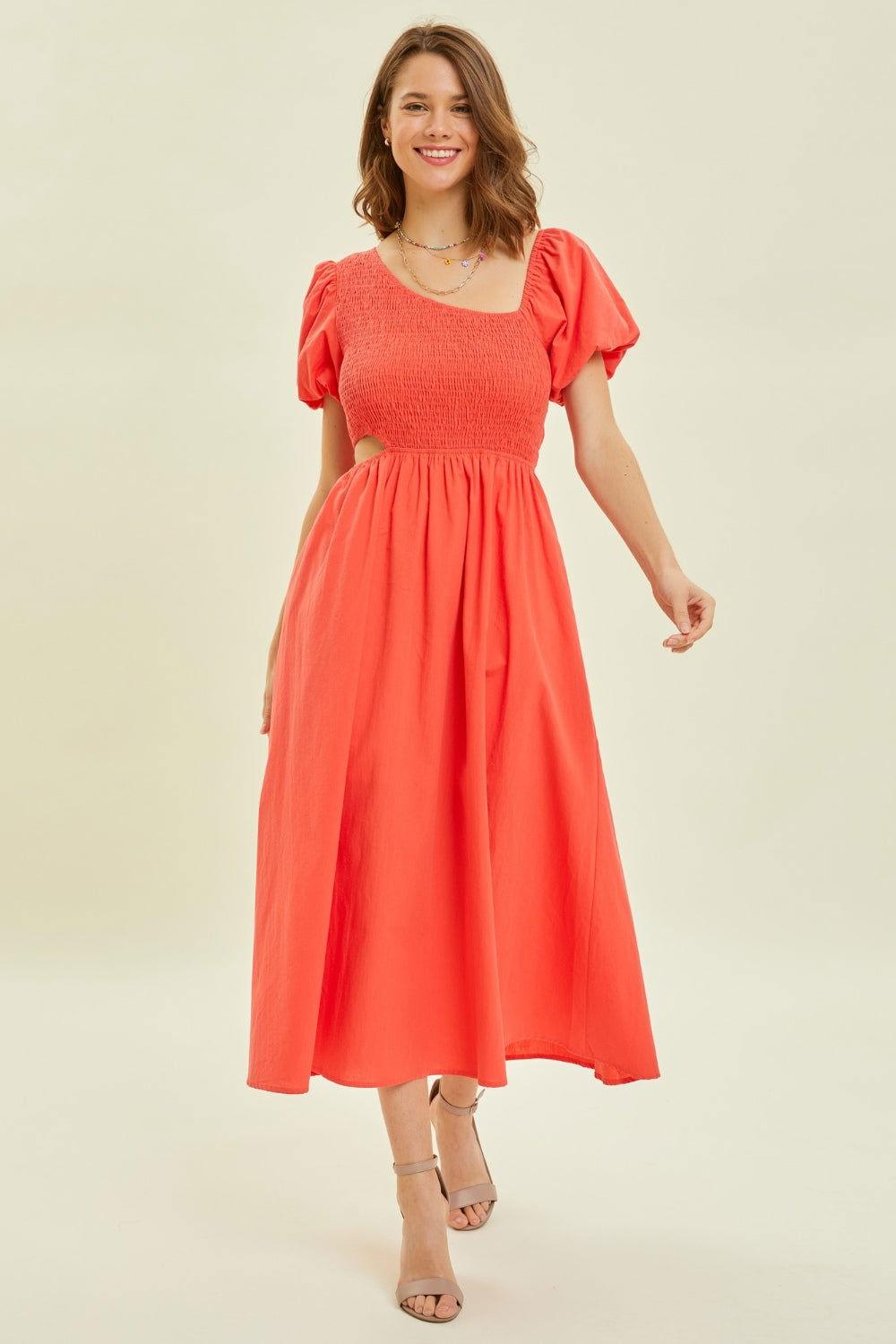 HEYSON Smocked Cutout Midi Dress - Clothes For Her Online Store