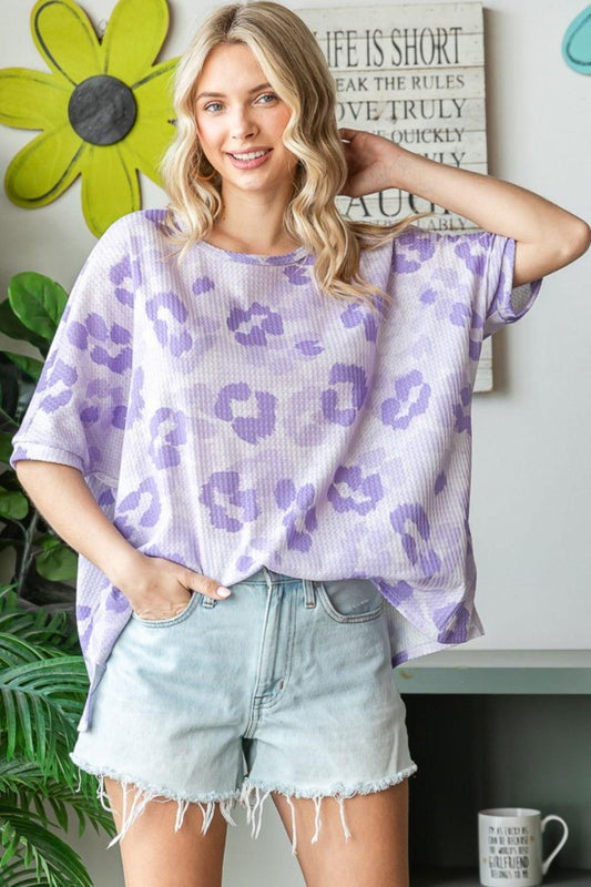 HOPELY Print Waffle Oversized T-Shirt - Clothes For Her Online Store
