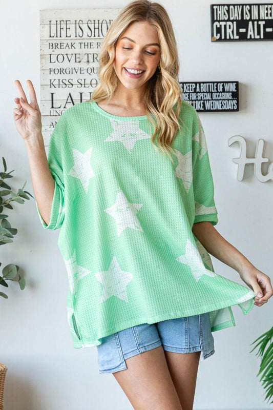 HOPELY Star Pattern Oversized Waffle T-Shirt - Clothes For Her Online Store