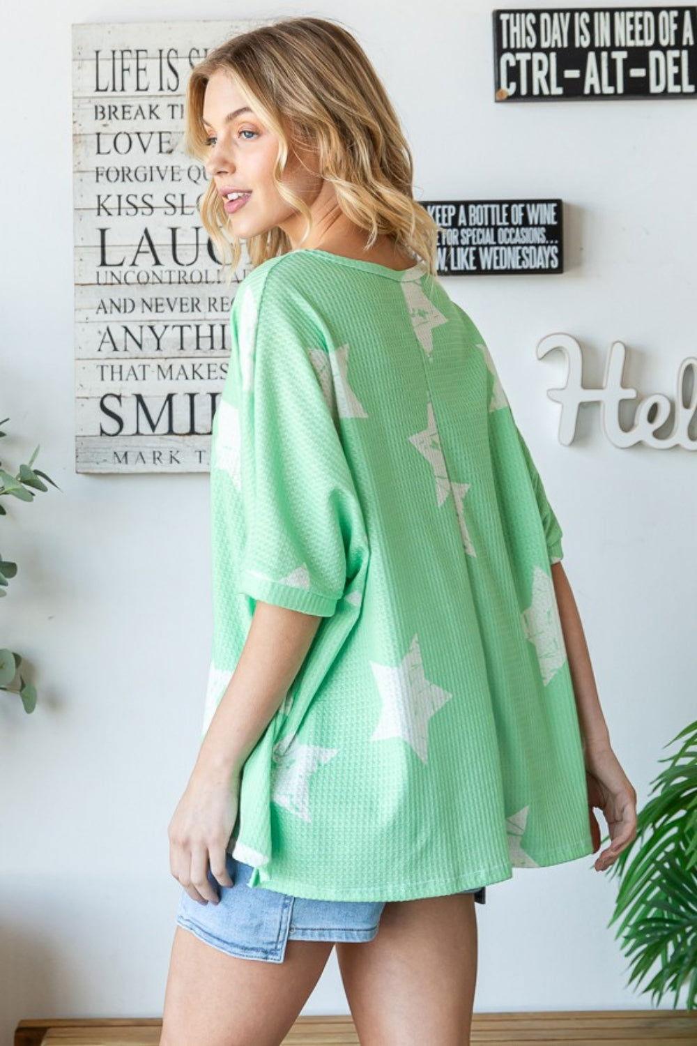 HOPELY Star Pattern Oversized Waffle T-Shirt - Clothes For Her Online Store