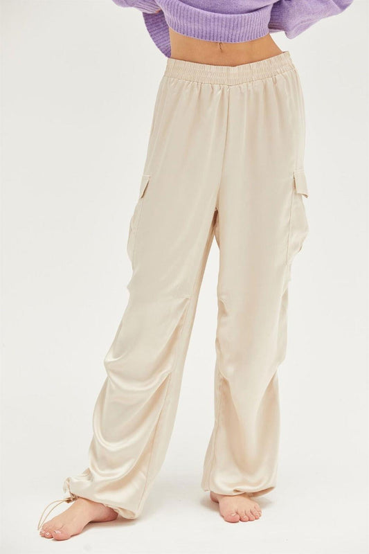 HYFVE Approach Satin Drawstring Hem Cargo Pants - Clothes For Her Online Store
