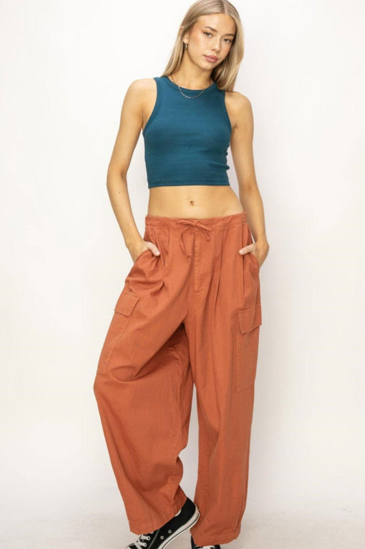 HYFVE Drawstring Cargo Wide Leg Pants - Clothes For Her Online Store