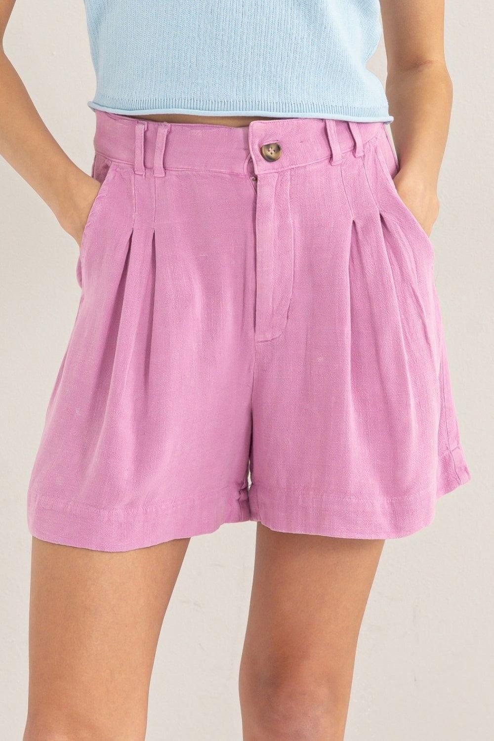 HYFVE High Waist Pleated Linen Shorts - Clothes For Her Online Store