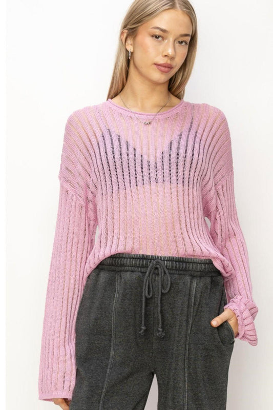 HYFVE Openwork Ribbed Long Sleeve Knit Top - Clothes For Her Online Store