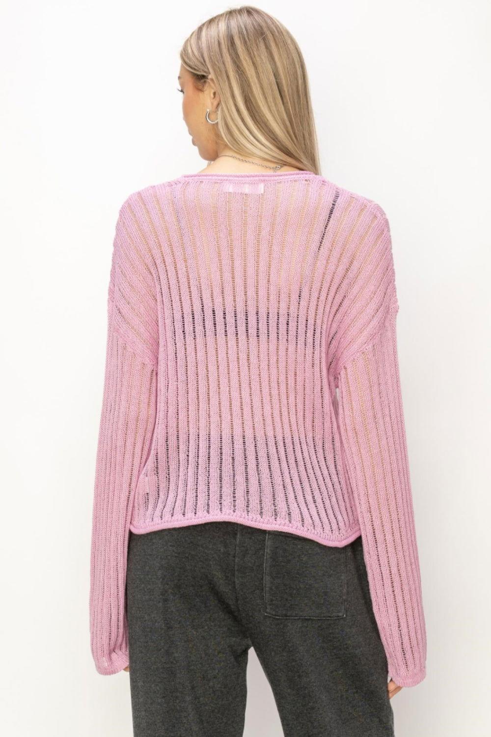 HYFVE Openwork Ribbed Long Sleeve Knit Top - Clothes For Her Online Store