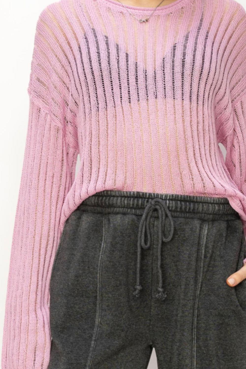 HYFVE Openwork Ribbed Long Sleeve Knit Top - Clothes For Her Online Store