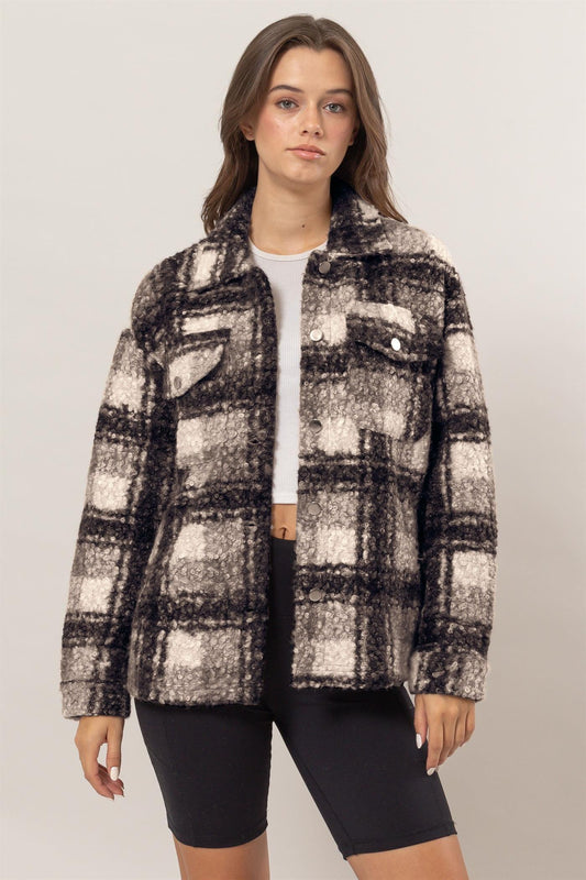 HYFVE Plaid Button Up Boucle Jacket - Clothes For Her Online Store