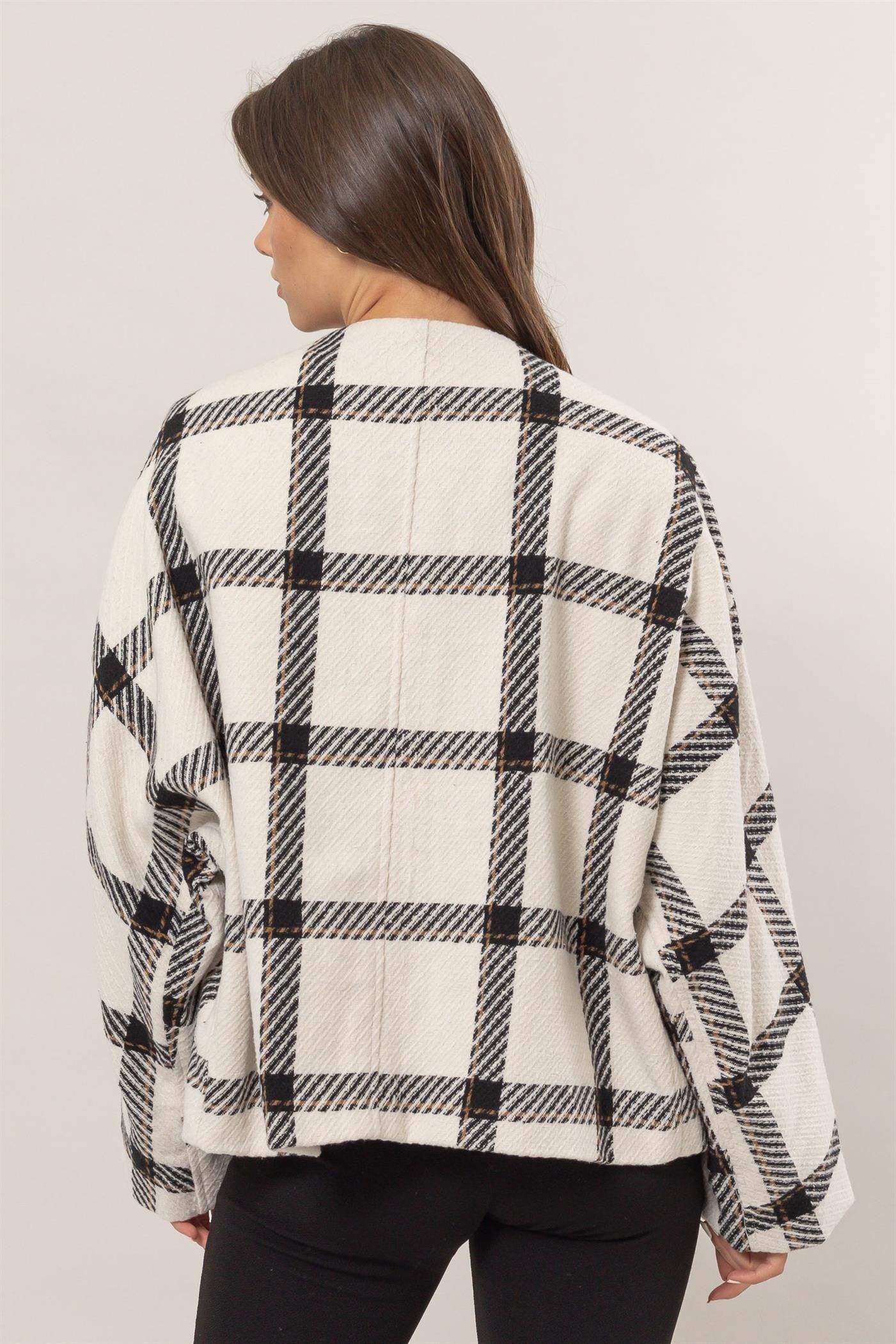 HYFVE Plaid Long Sleeve Jacket with Side Slit Pockets - Clothes For Her Online Store