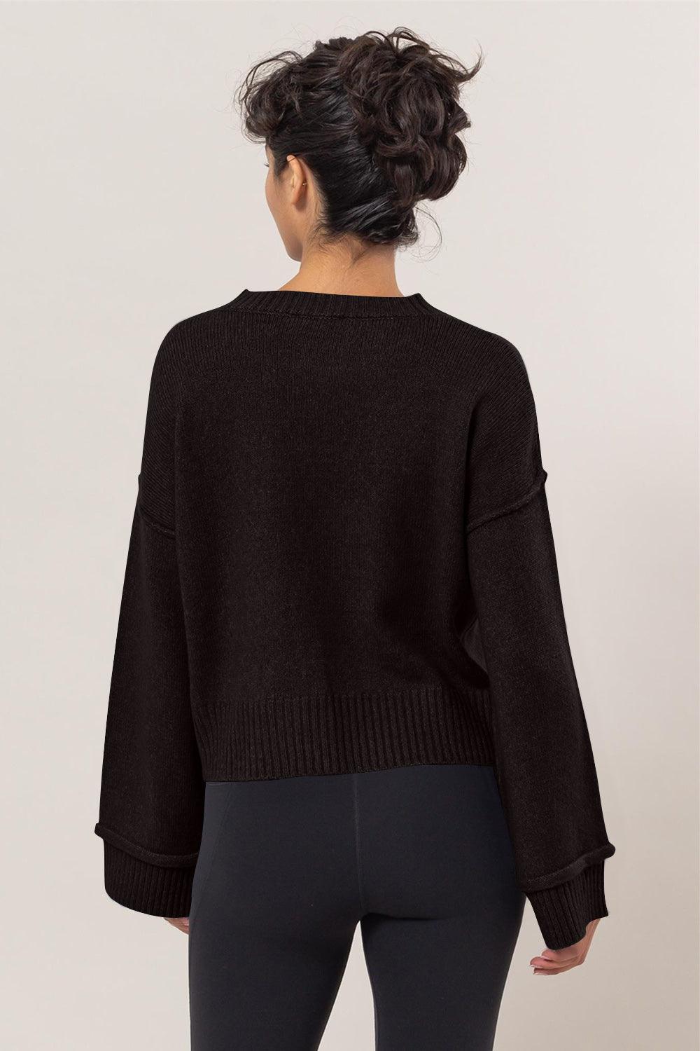 HYFVE Round Neck Dropped Shoulder Ribbed Sweater - Clothes For Her Online Store