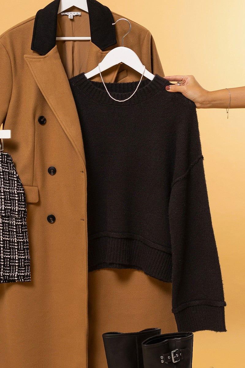 HYFVE Round Neck Dropped Shoulder Ribbed Sweater - Clothes For Her Online Store
