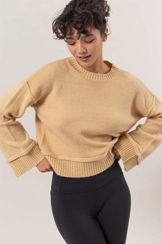 HYFVE Round Neck Dropped Shoulder Ribbed Sweater - Clothes For Her Online Store