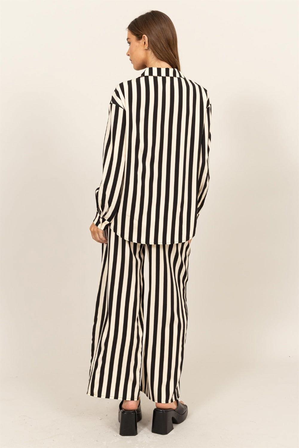 HYFVE Striped Button Up Shirt and Pants Set - Clothes For Her Online Store