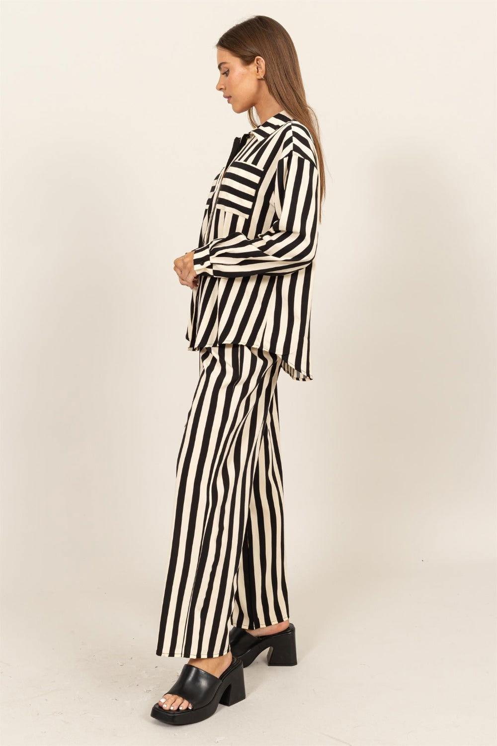 HYFVE Striped Button Up Shirt and Pants Set - Clothes For Her Online Store