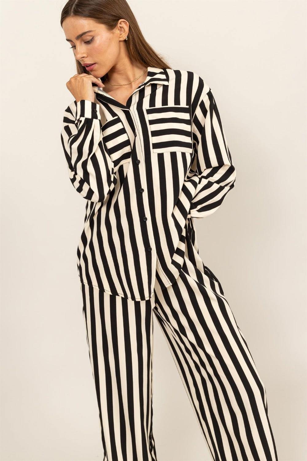 HYFVE Striped Button Up Shirt and Pants Set - Clothes For Her Online Store