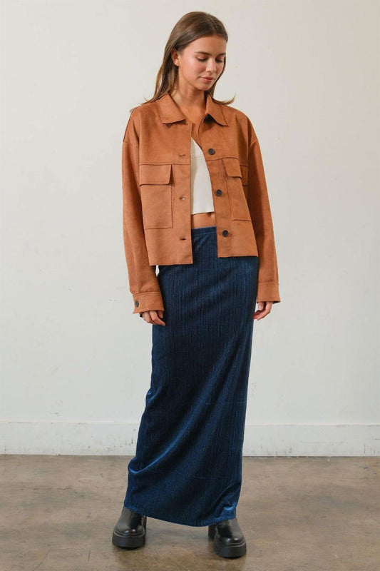 HYFVE Suede Button Down Cropped Jacket - Clothes For Her Online Store
