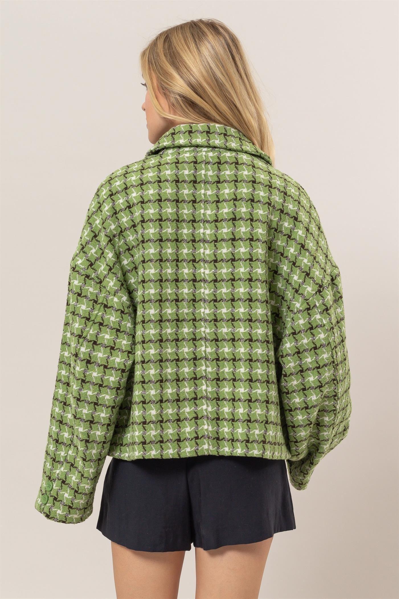 HYFVE Tweed Plaid Button Up Collared Neck Jacket - Clothes For Her Online Store