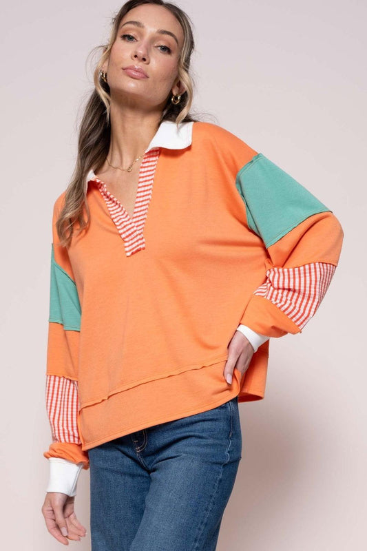 Hailey & Co Color Block Top with Striped Panel - Clothes For Her Online Store