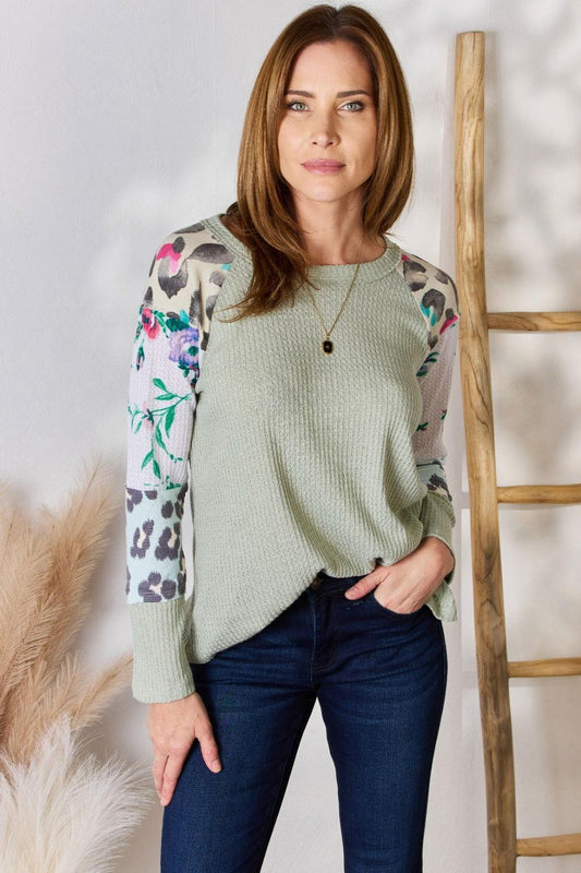 Hailey & Co Full Size Printed Round Neck Blouse - Clothes For Her Online Store