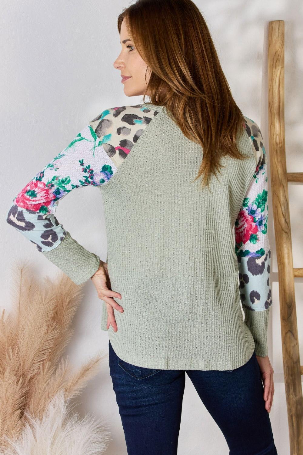 Hailey & Co Full Size Printed Round Neck Blouse - Clothes For Her Online Store