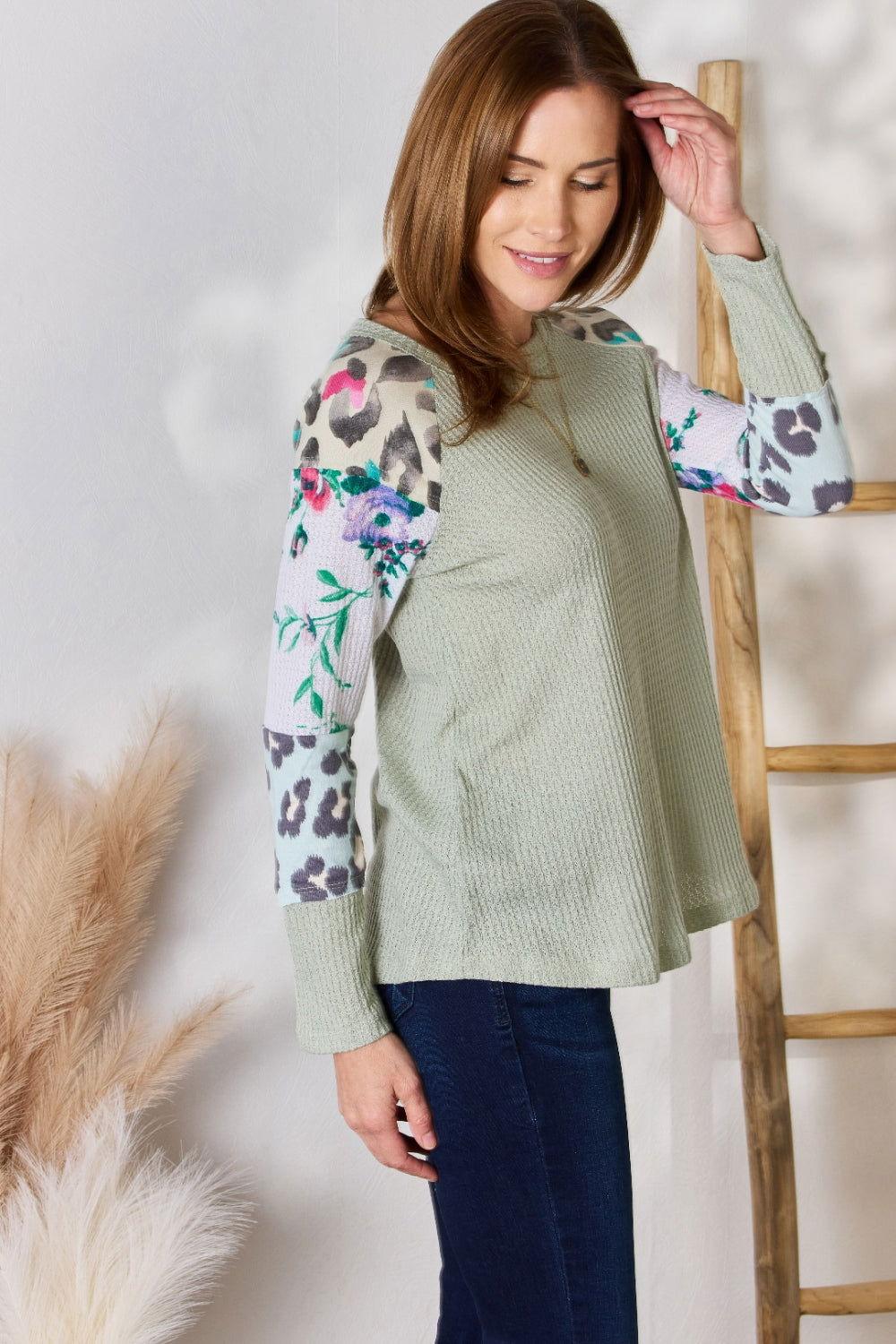 Hailey & Co Full Size Printed Round Neck Blouse - Clothes For Her Online Store