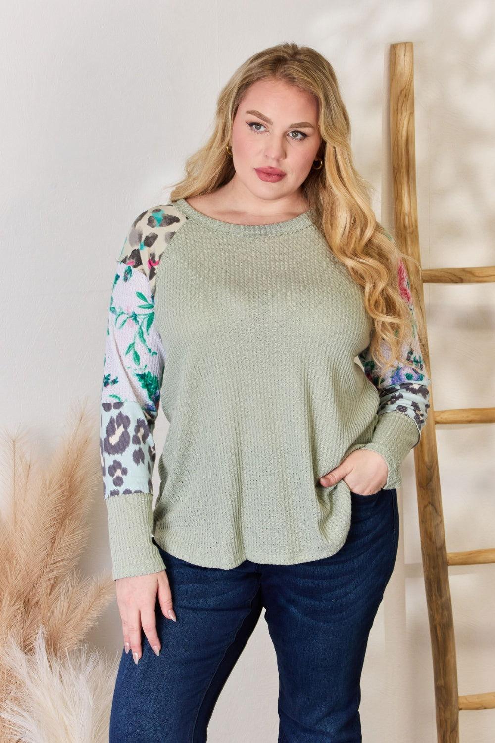 Hailey & Co Full Size Printed Round Neck Blouse - Clothes For Her Online Store