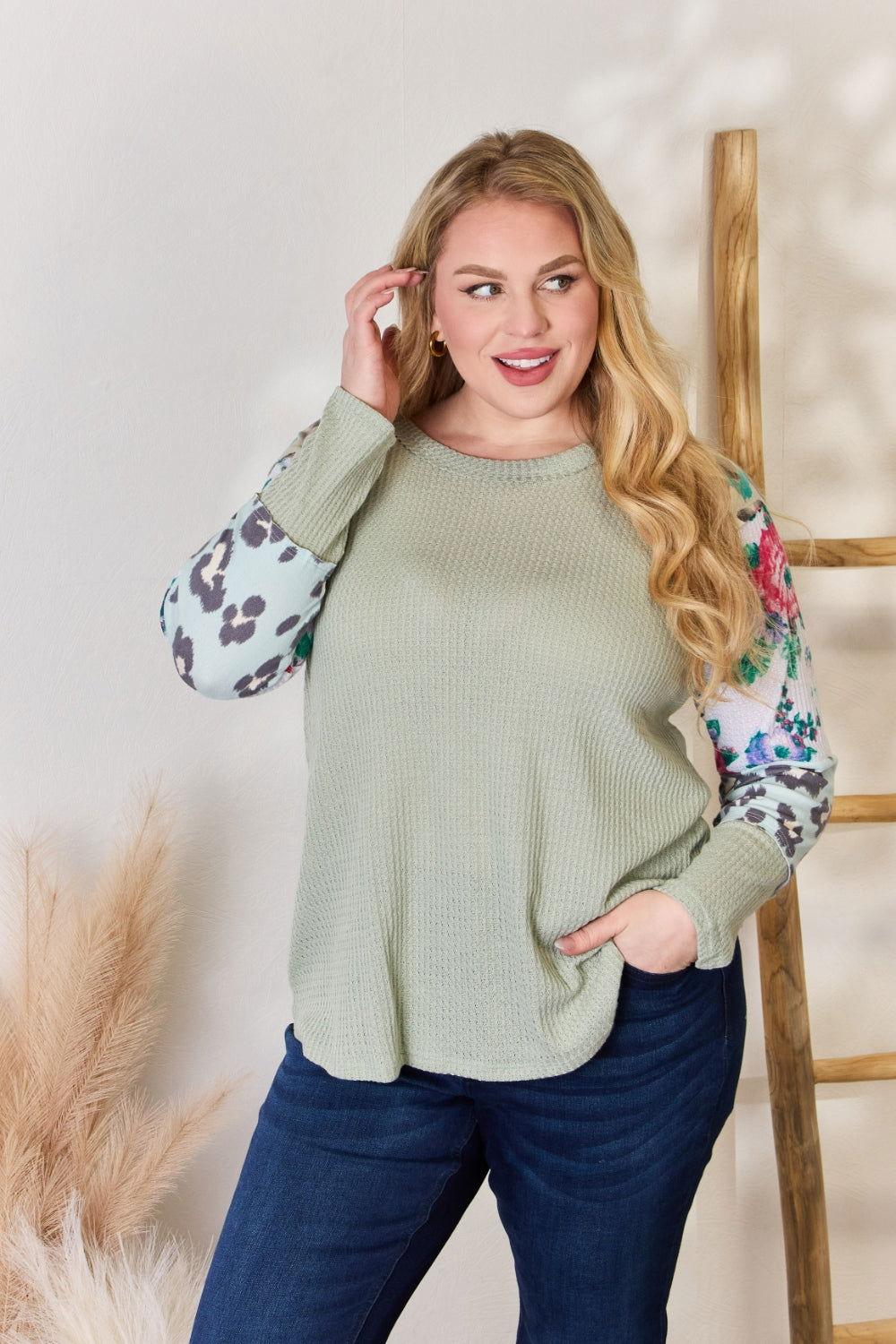 Hailey & Co Full Size Printed Round Neck Blouse - Clothes For Her Online Store