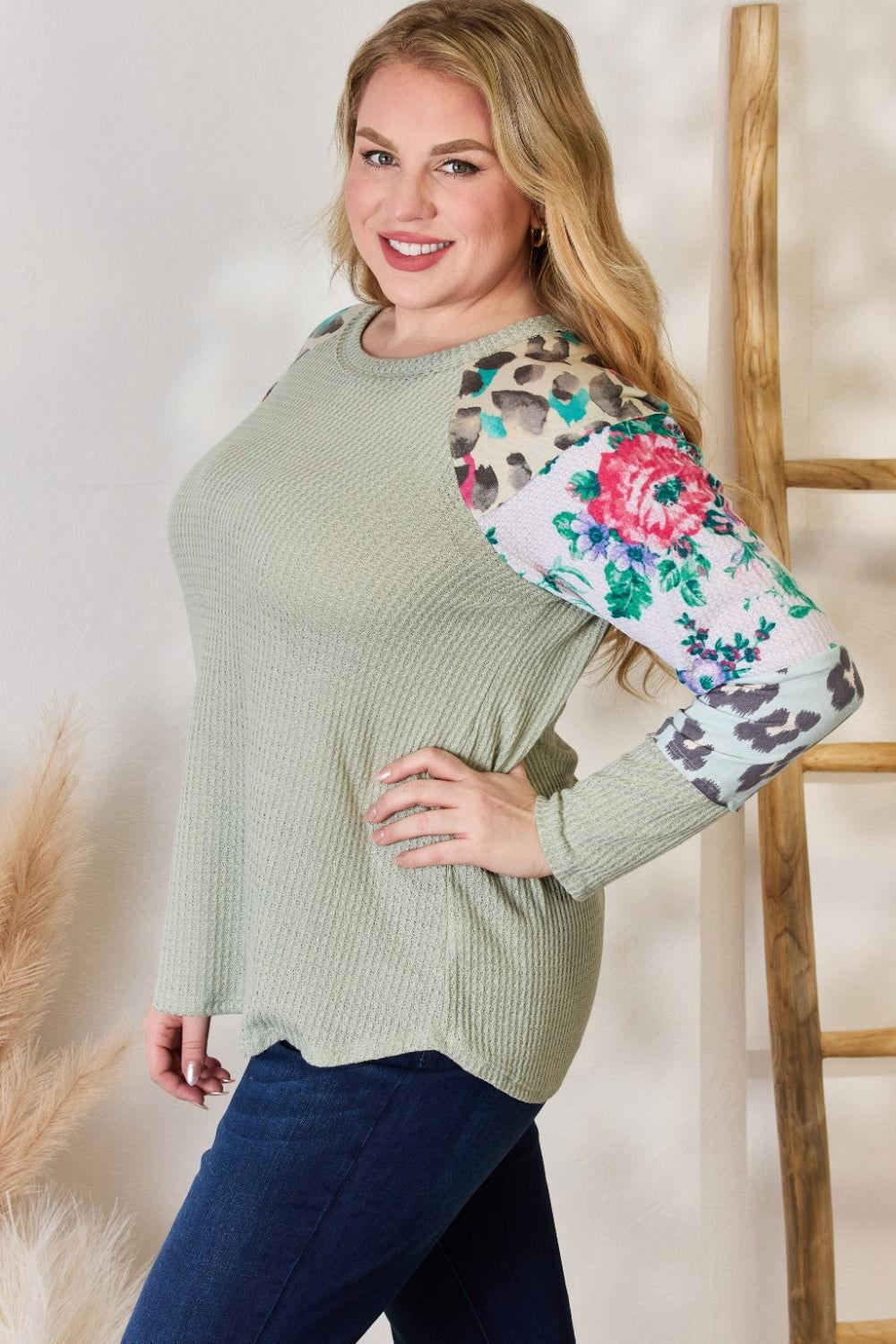 Hailey & Co Full Size Printed Round Neck Blouse - Clothes For Her Online Store