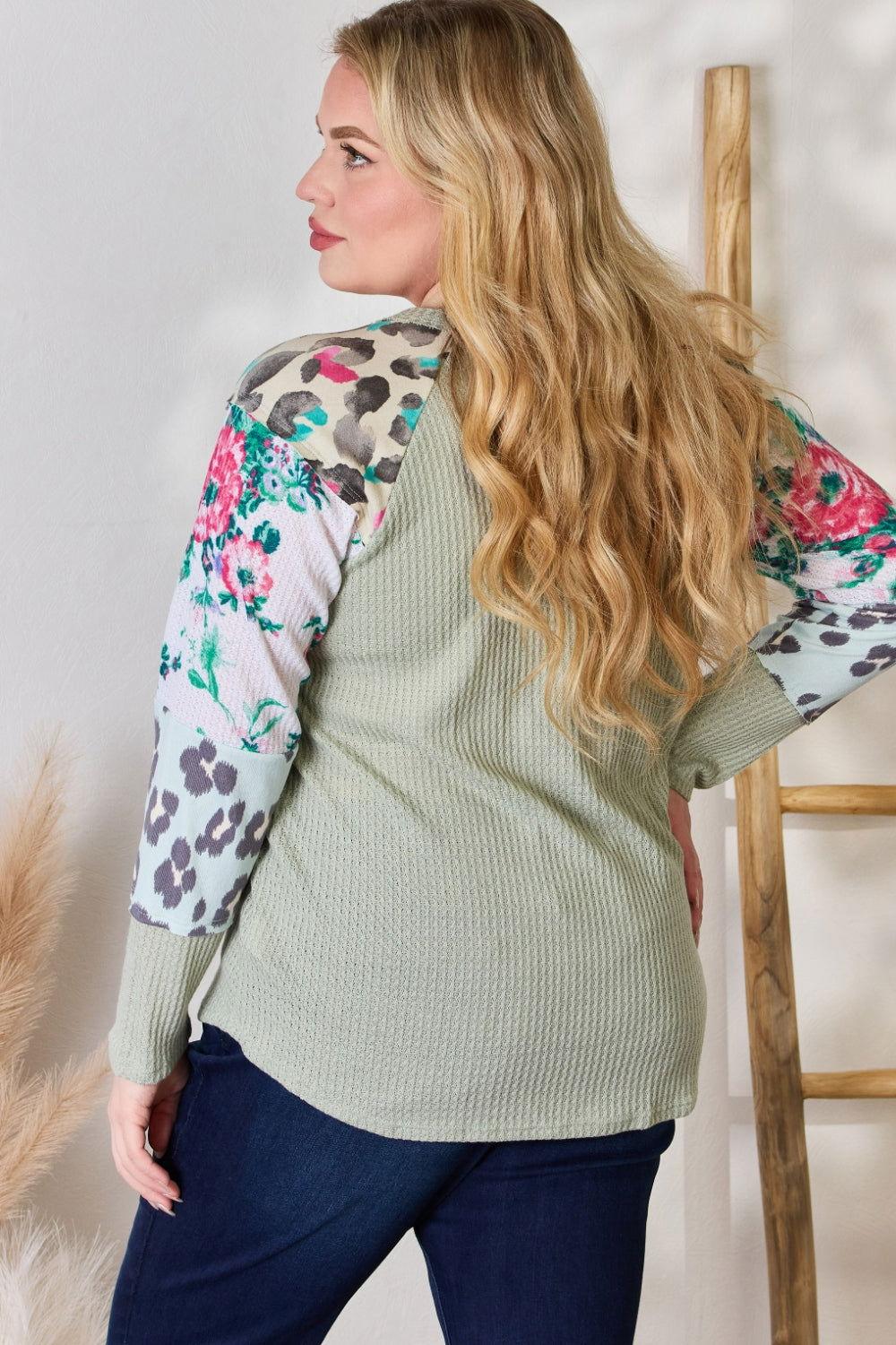 Hailey & Co Full Size Printed Round Neck Blouse - Clothes For Her Online Store