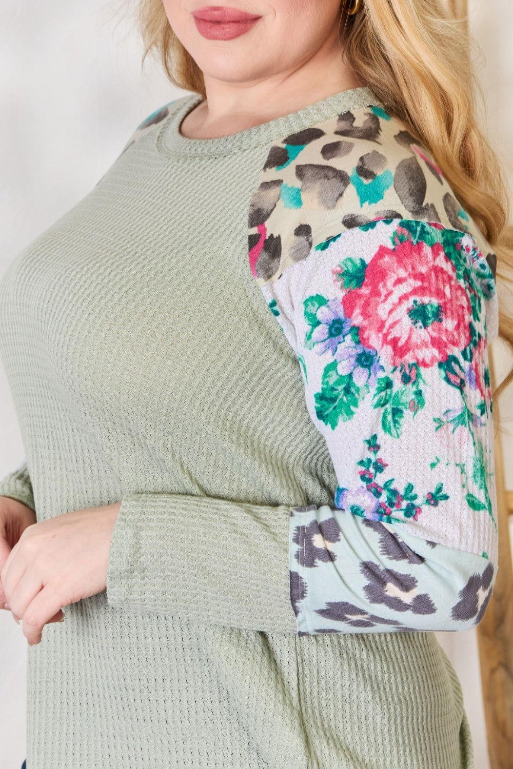 Hailey & Co Full Size Printed Round Neck Blouse - Clothes For Her Online Store