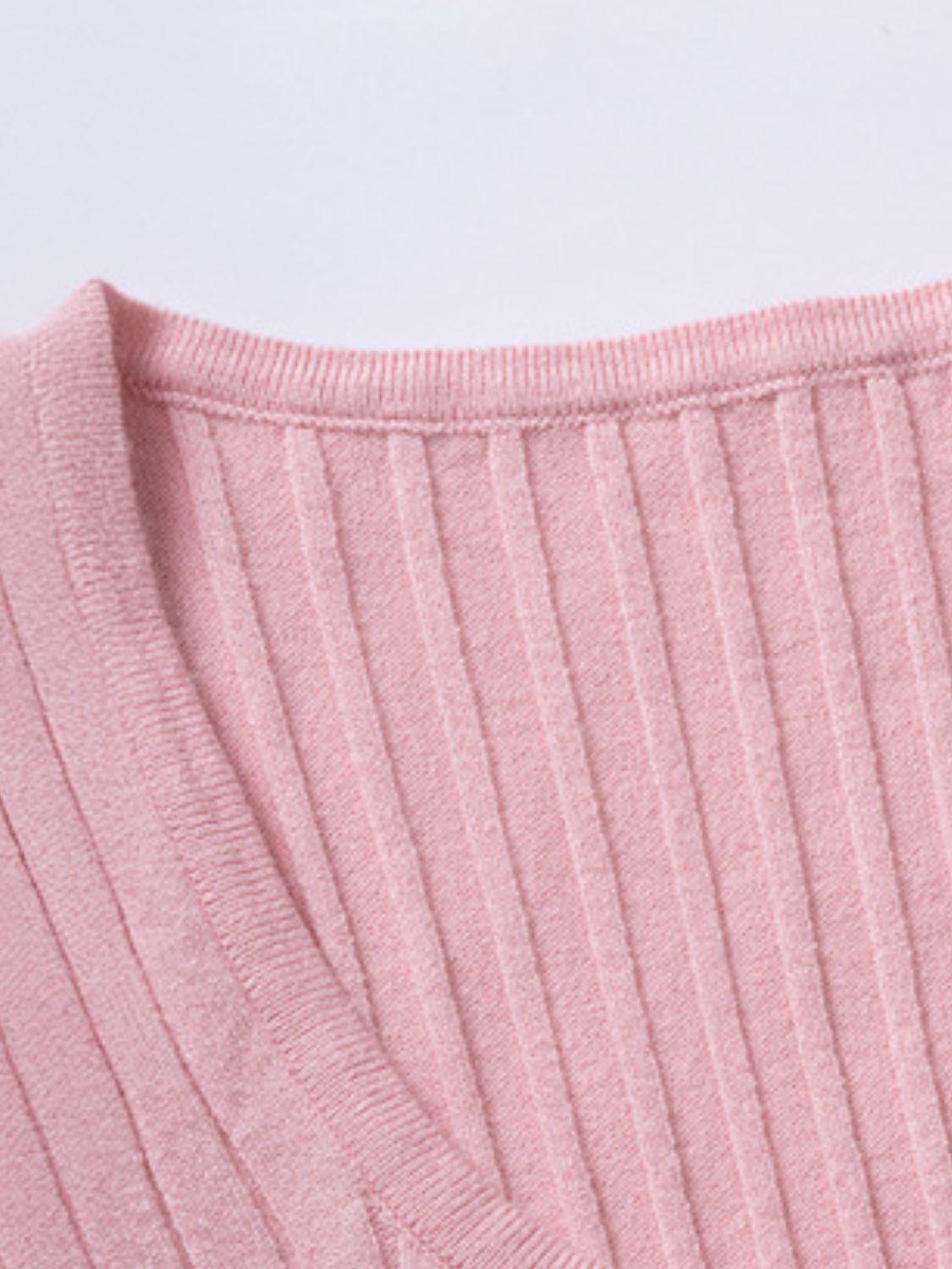 Half Button Scoop Neck Short Sleeve Knit Top - Clothes For Her Online Store