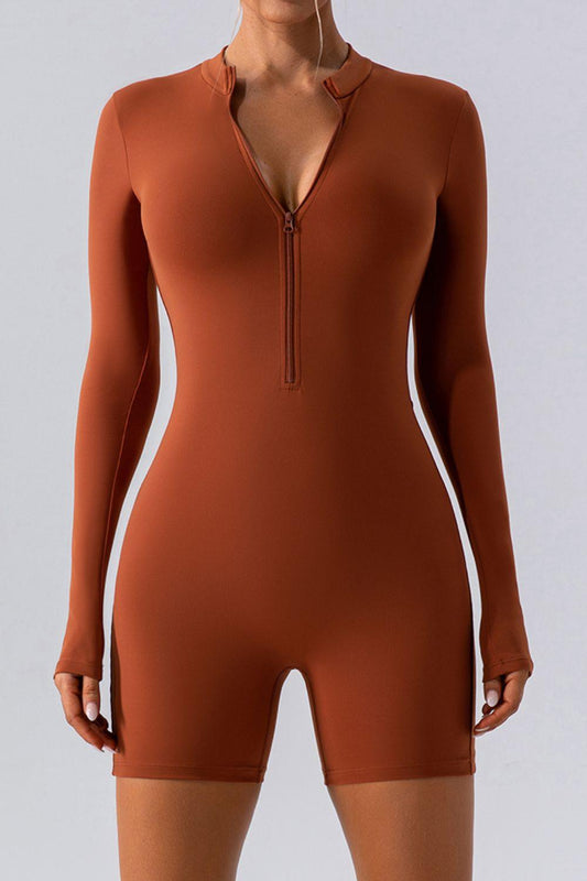 Half Zip Long Sleeve Active Romper - Clothes For Her Online Store