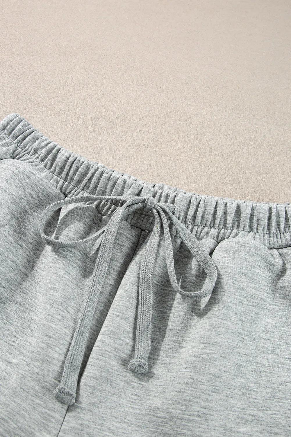 Half Zip Long Sleeve Top and Drawstring Shorts Set - Clothes For Her Online Store