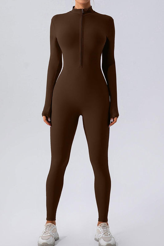 Half Zip Mock Neck Active Jumpsuit - Clothes For Her Online Store