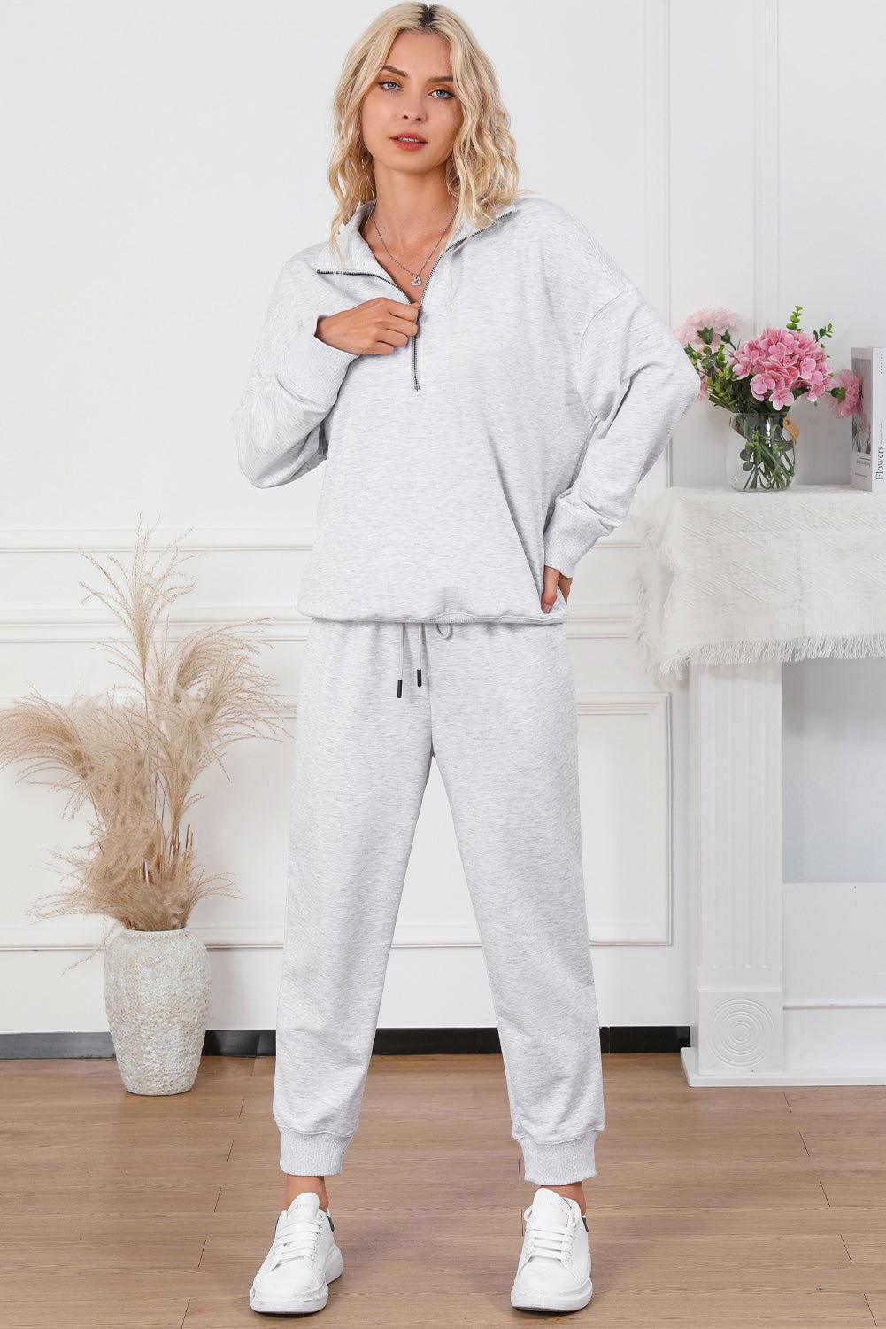 Half Zip Sweatshirt and Drawstring Sweatpants Set - Clothes For Her Online Store