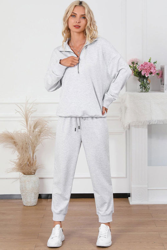 Half Zip Sweatshirt and Drawstring Sweatpants Set - Clothes For Her Online Store