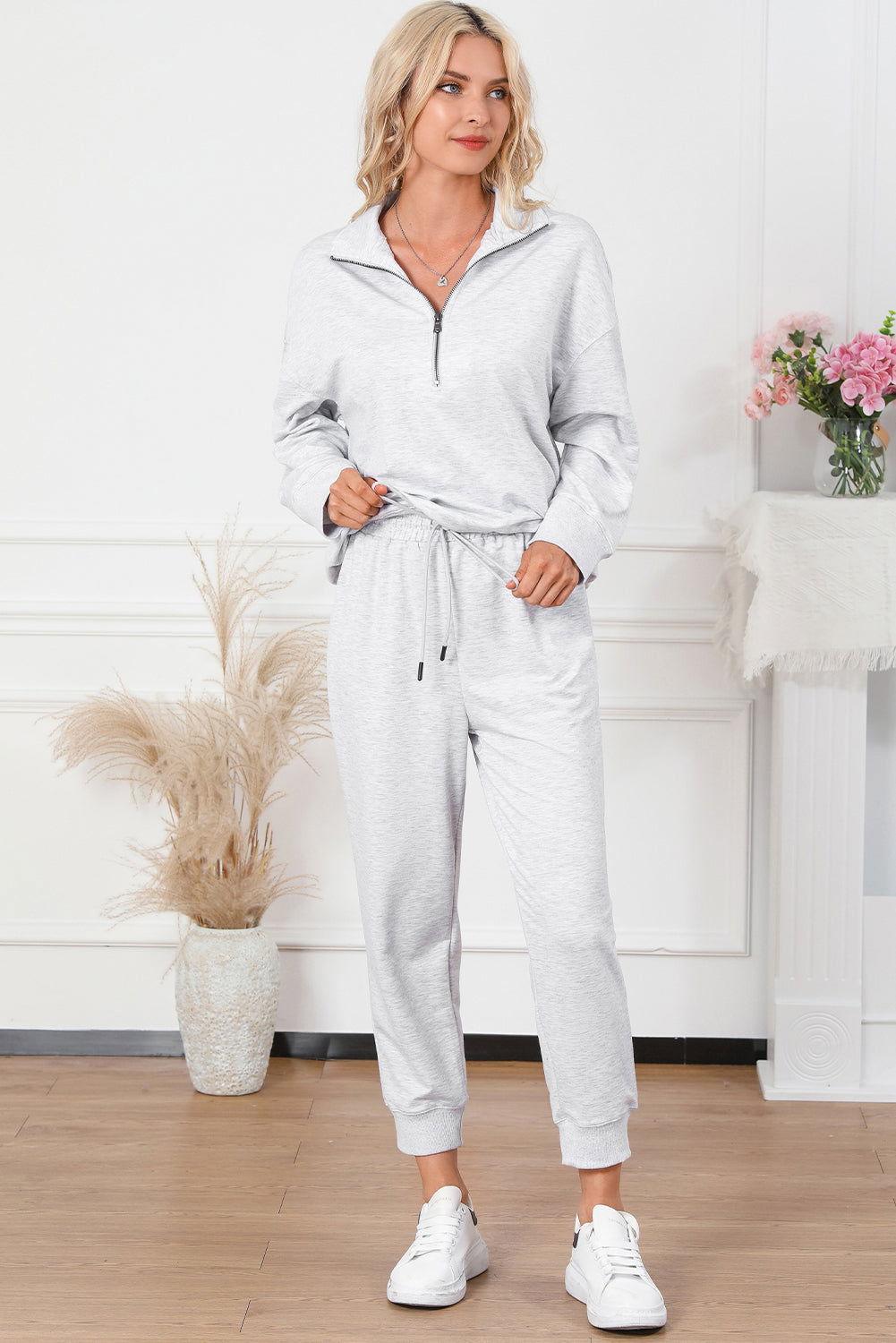 Half Zip Sweatshirt and Drawstring Sweatpants Set - Clothes For Her Online Store