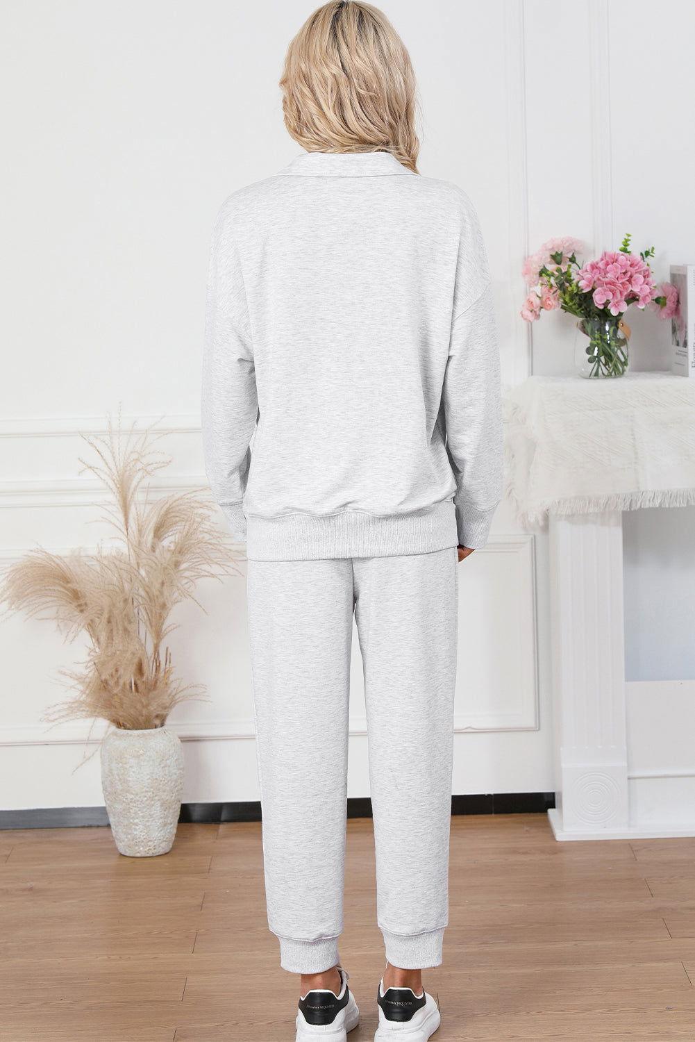 Half Zip Sweatshirt and Drawstring Sweatpants Set - Clothes For Her Online Store