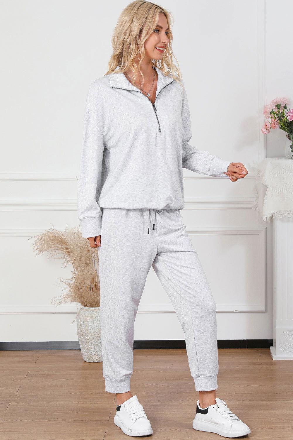Half Zip Sweatshirt and Drawstring Sweatpants Set - Clothes For Her Online Store