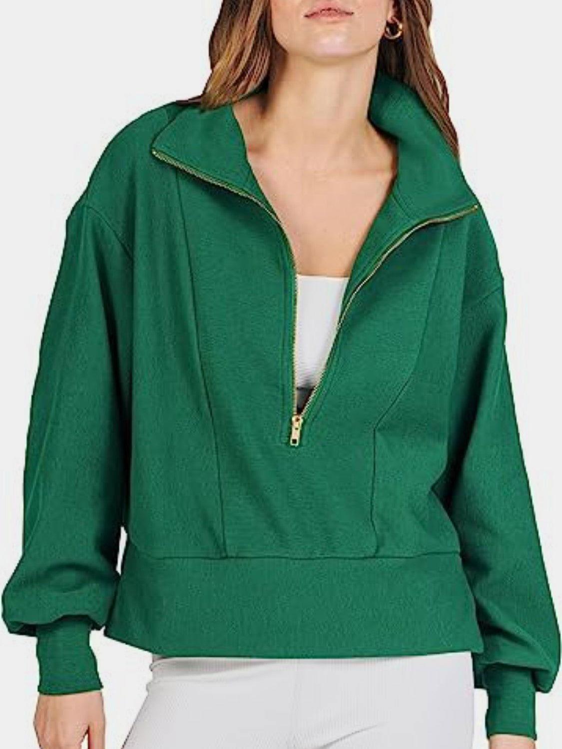 Half Zip Up Collared Sweatshirts - Clothes For Her Online Store