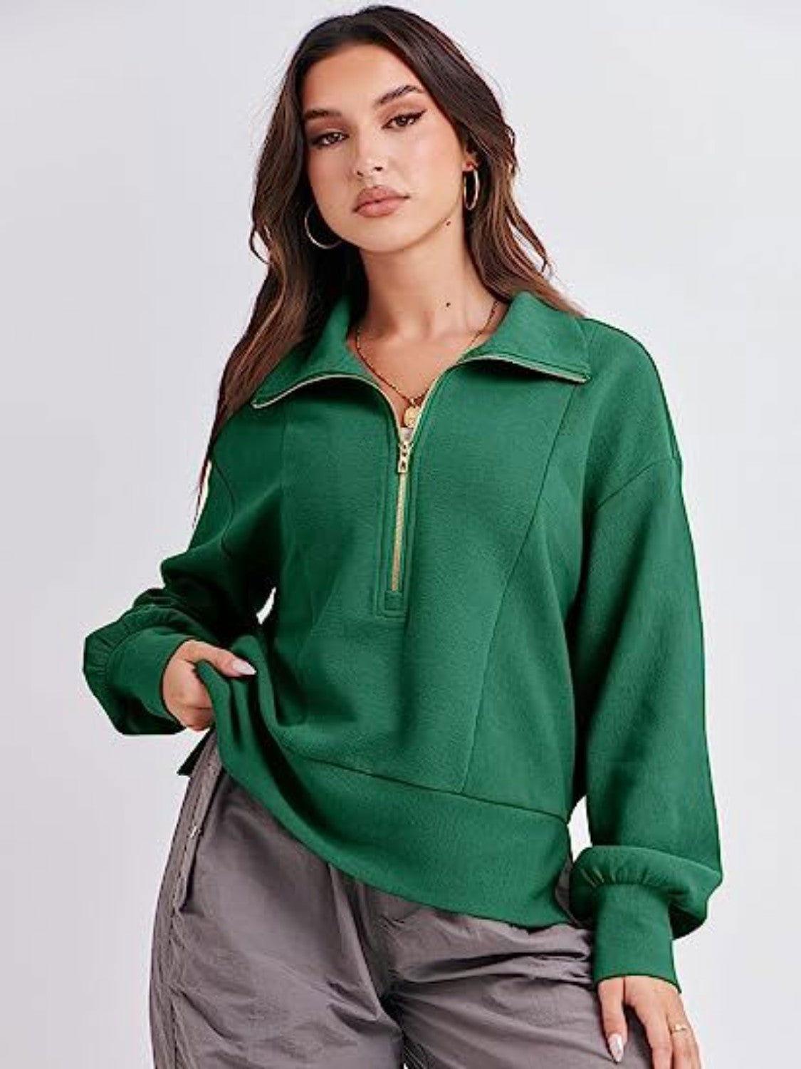 Half Zip Up Collared Sweatshirts - Clothes For Her Online Store