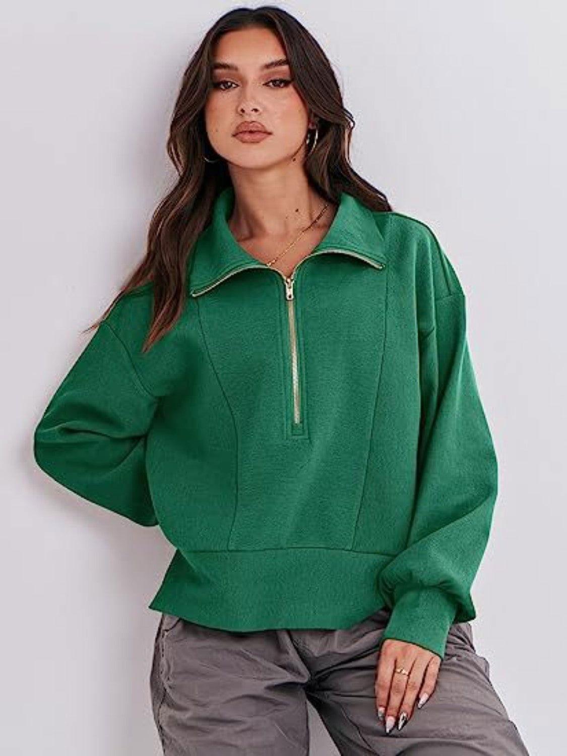 Half Zip Up Collared Sweatshirts - Clothes For Her Online Store
