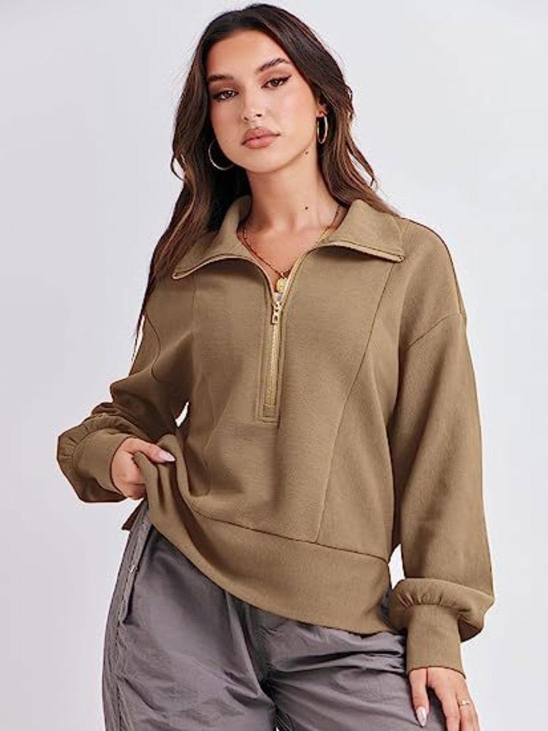 Half Zip Up Collared Sweatshirts - Clothes For Her Online Store