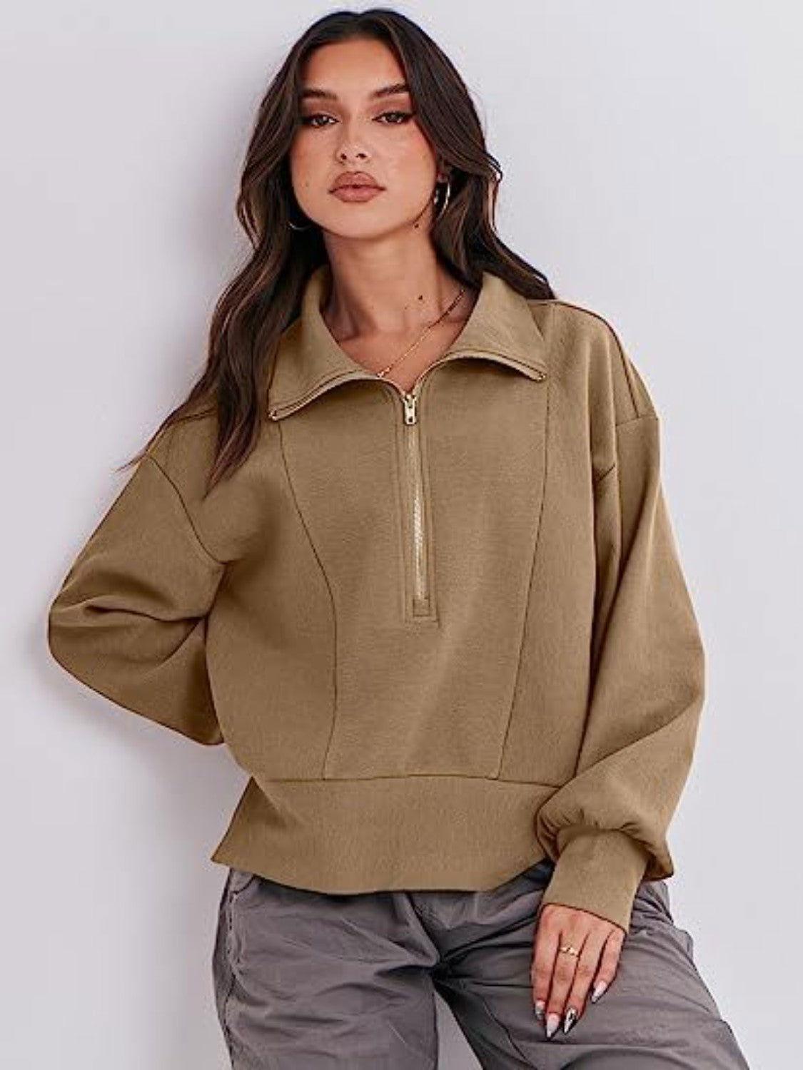 Half Zip Up Collared Sweatshirts - Clothes For Her Online Store