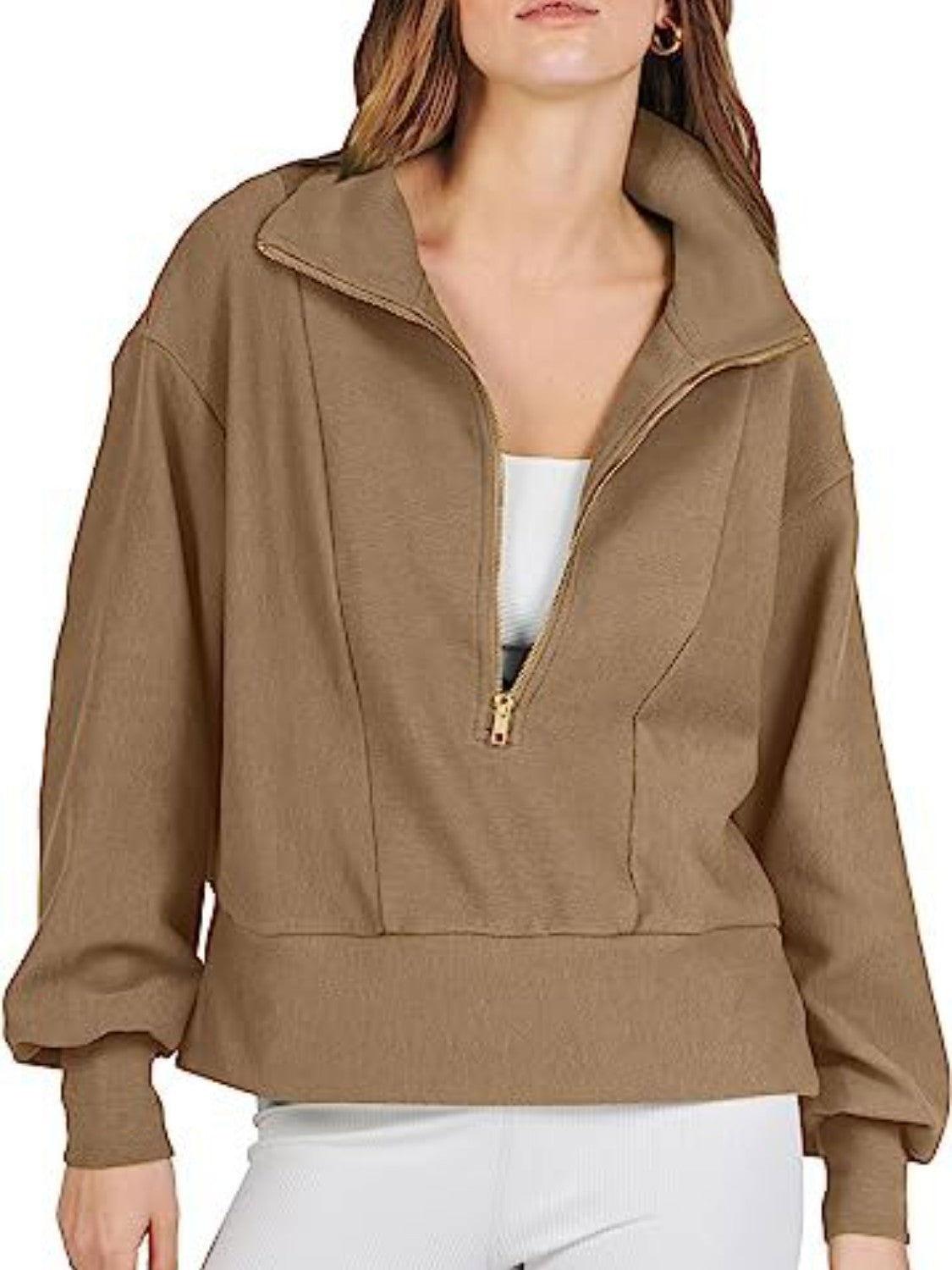 Half Zip Up Collared Sweatshirts - Clothes For Her Online Store