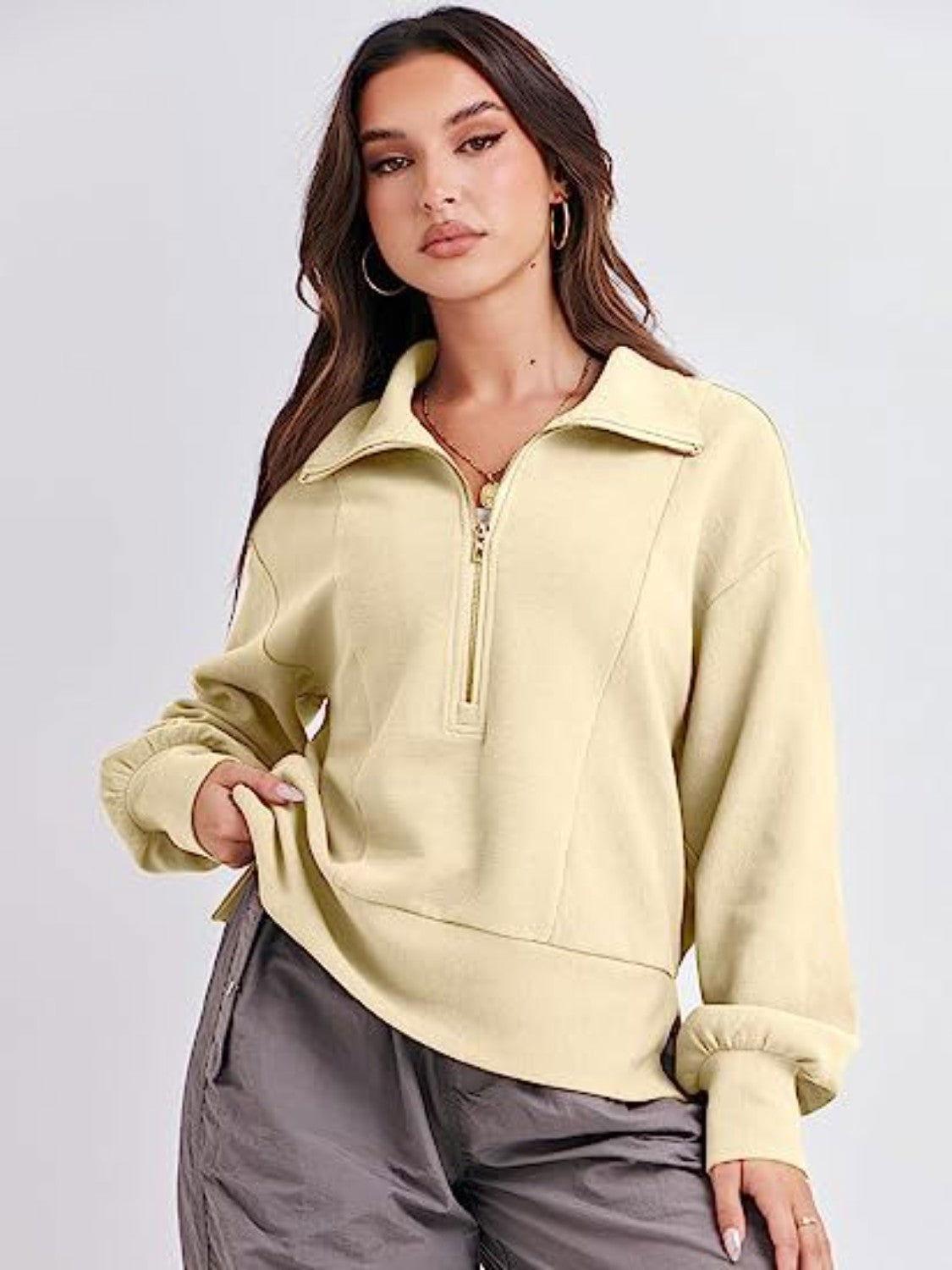 Half Zip Up Collared Sweatshirts - Clothes For Her Online Store